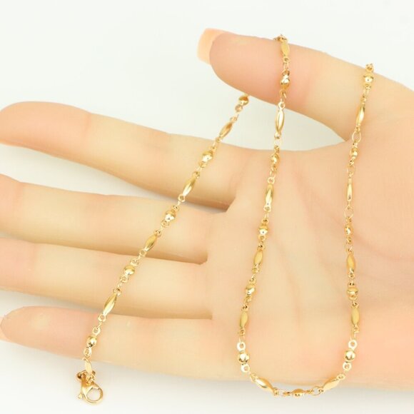 Rose Gold Plated Brass Necklace with Oval & Bead Link, XPNL0281 - Picture 3 of 12